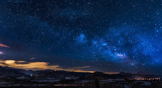 A breathtaking view of the Milky Way galaxy illuminating the night sky over mountains.